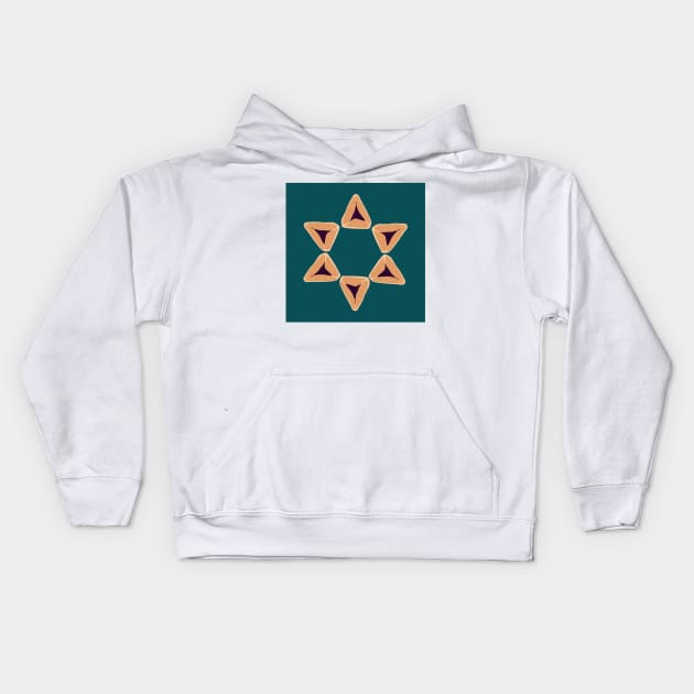 Teal Hamantaschen Star Kids Hoodie by TillaCrowne